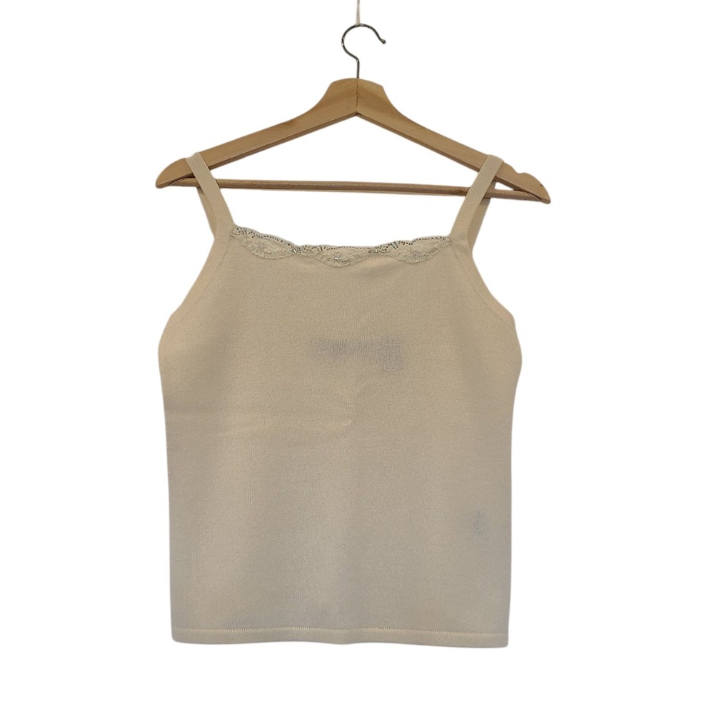 Dana Buchman Ivory Cashmere Camisole Tank Sequins Lace Rhinestones Medium